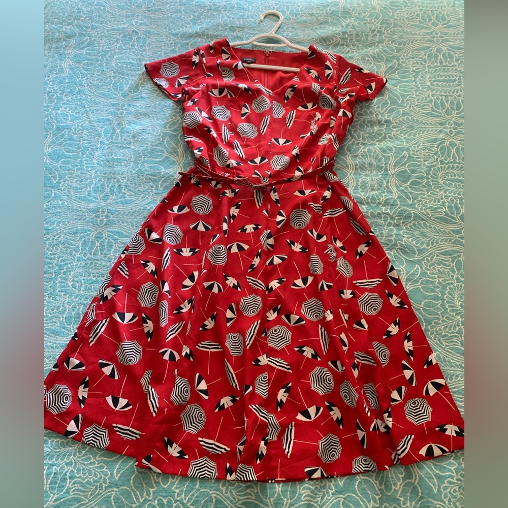 Talbots Red Dress with Umbrellas Size 8